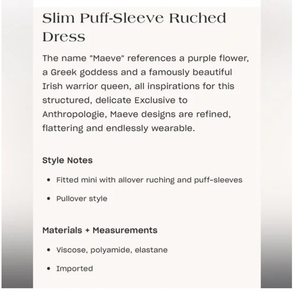 NWT- Maeve Anthropologie Slim Puff Sleeve Ruched White Dress - Picture 2 of 6